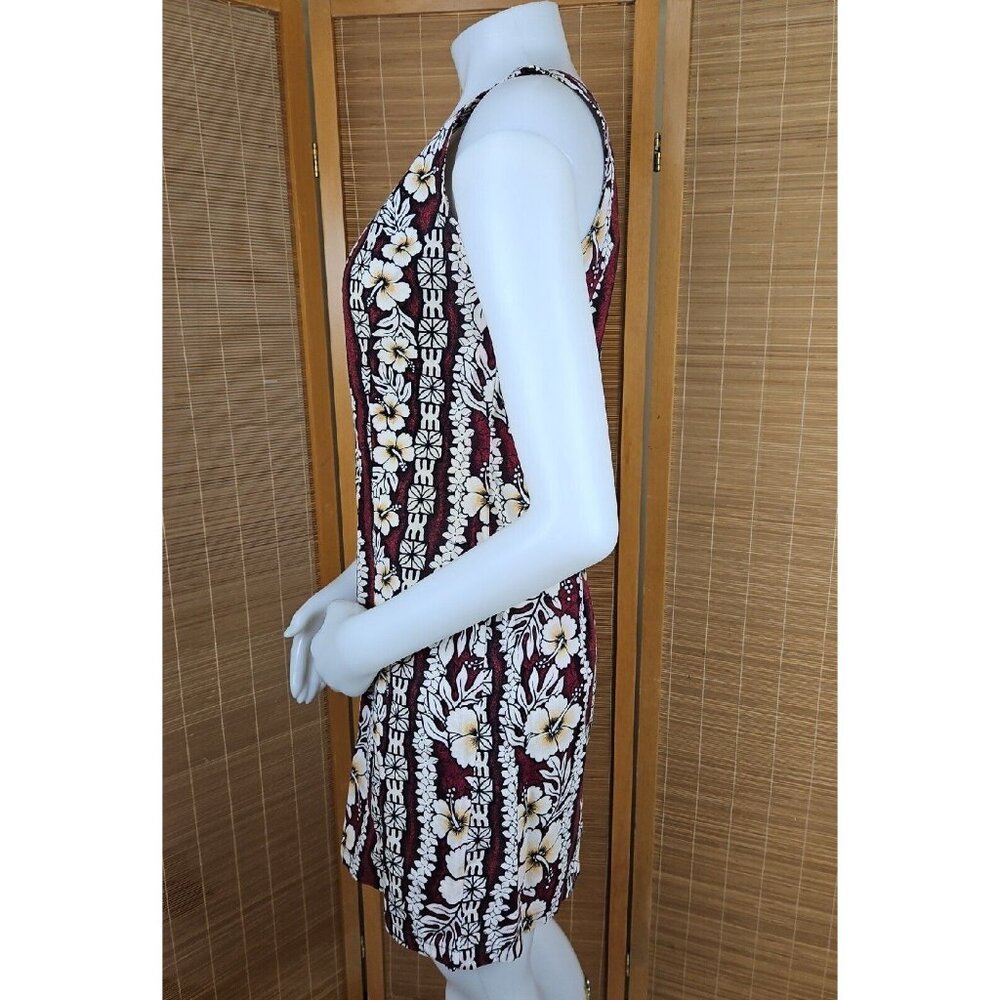 Hawaiian Flavor Tapa Cloth Print Dress M Brown Handmade Sleeveless Cotton Floral - Picture 11 of 16